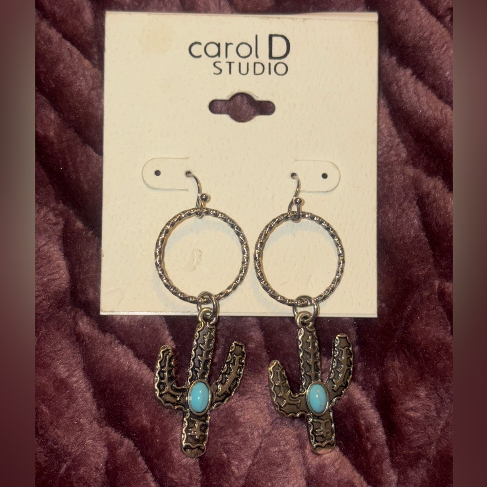 Silver and Turquoise Cactus Earrings